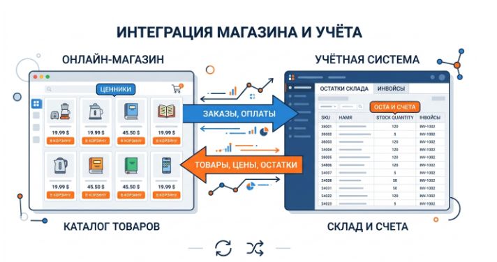 Схема обмена данными между каталогом интернет-магазина и 1С