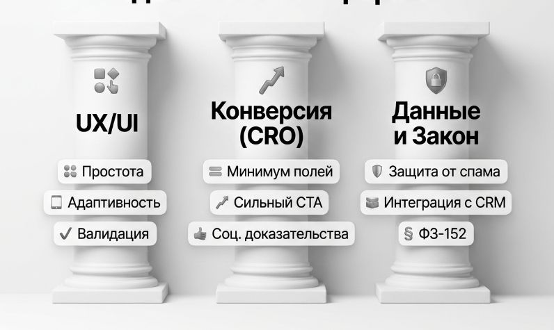 Три столпа эффективной формы обратной связи на сайте: UX, конверсия и сбор данных.