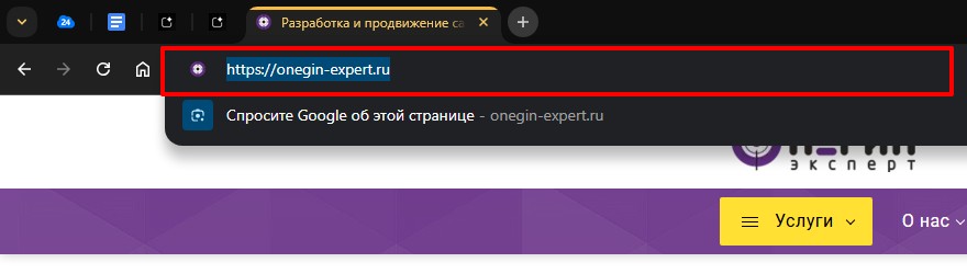 Адресная строка с отображаемым в ней url.