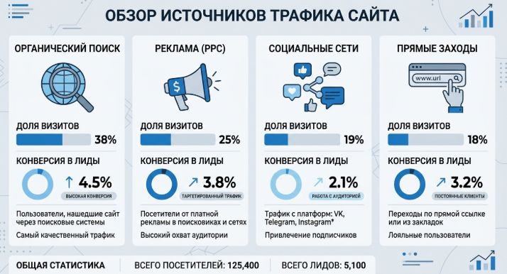 анализ источников трафика и конверсии по каналам