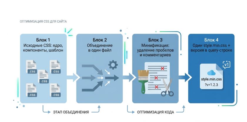 схема объединения и минификации CSS файлов на Битрикс в один бандл
