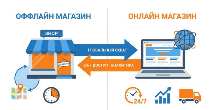 преимущества электронной коммерции: география продаж, работа 24/7 и аналитика